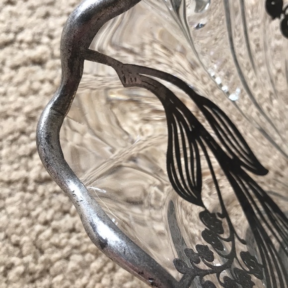 Vintage Cambridge Glass Caprice Large Oval Bowl with Sterling Silver Overlay - Picture 8 of 14